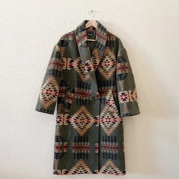 Driftwood Coat Rowan Jacket Long Aztec Western Teepee Boho Green Small - Picture 4 of 14
